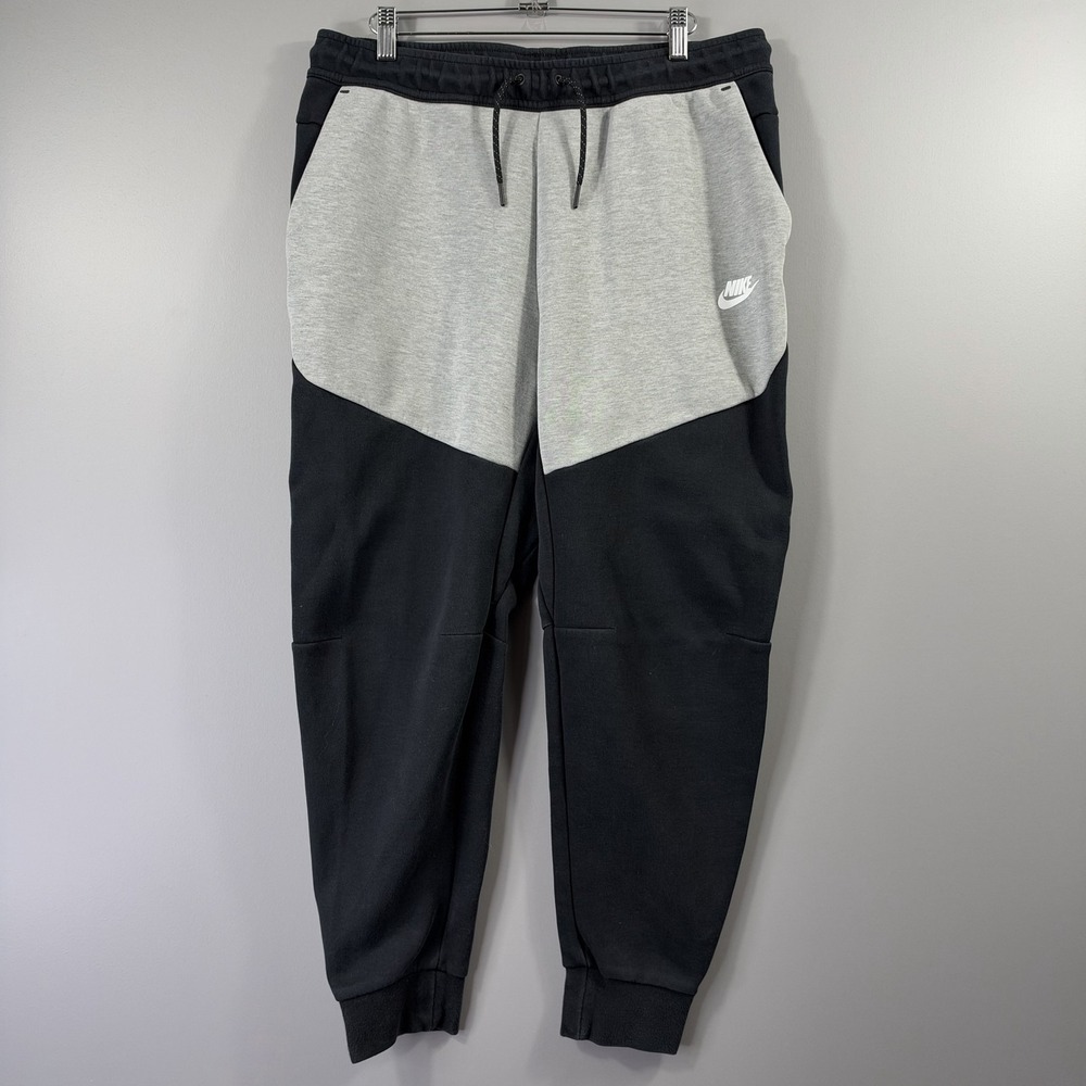 Nike Tech Sweatpants Mens Large Black Gray Fleece Joggers Colorblock Zip Pocket